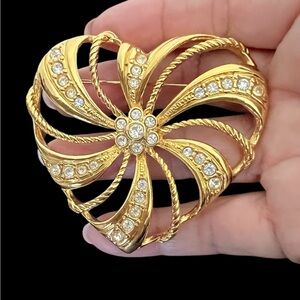 Vintage Avon Gold Heart Brooch with Crystals